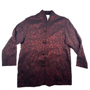 Karen Scott Burgundy Black Damask Mandarin Top/Jacket SZ M Holiday Dressy